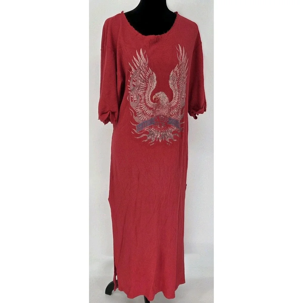Free People X Vintage Souls Thermal Maxi Dress S Red Eagle Print